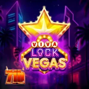 Tampilan visual mesin slot Viva Lock Vegas dengan simbol buah neon dan tangga jackpot